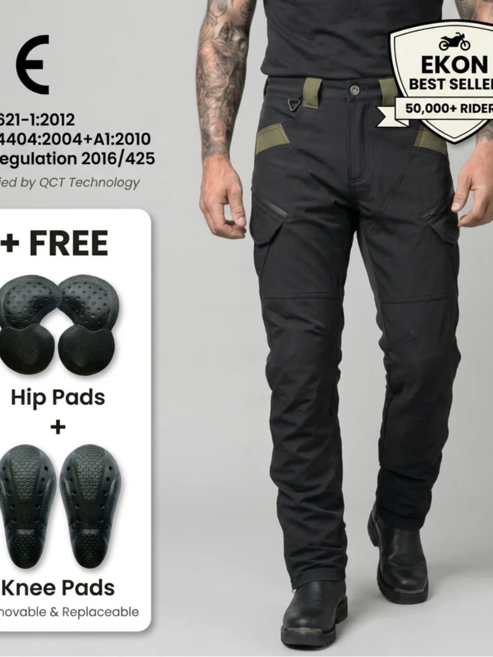 EKON Road Armor Men’s Black Riding Pants Set - Picture 3 of 15